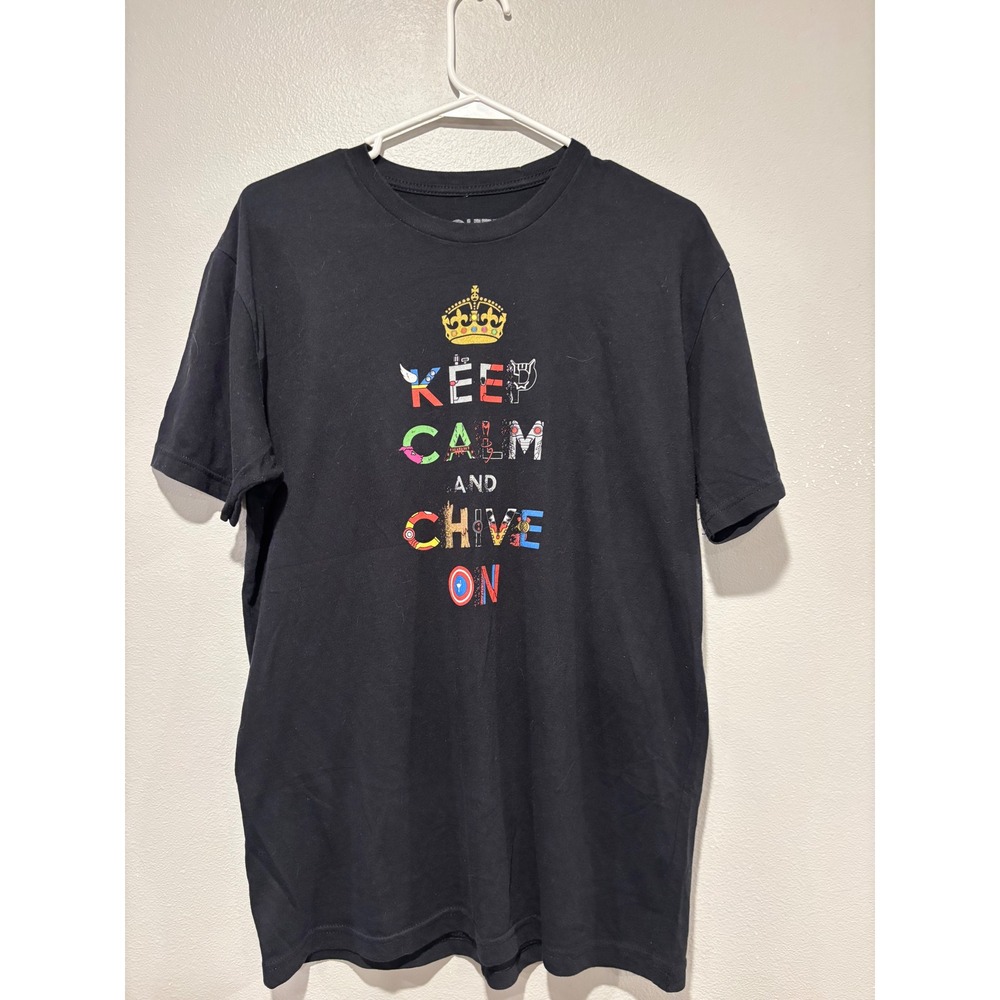 Chive Tees Black Keep Calm and Chive On Superhero Graphic T-Shirt Medium